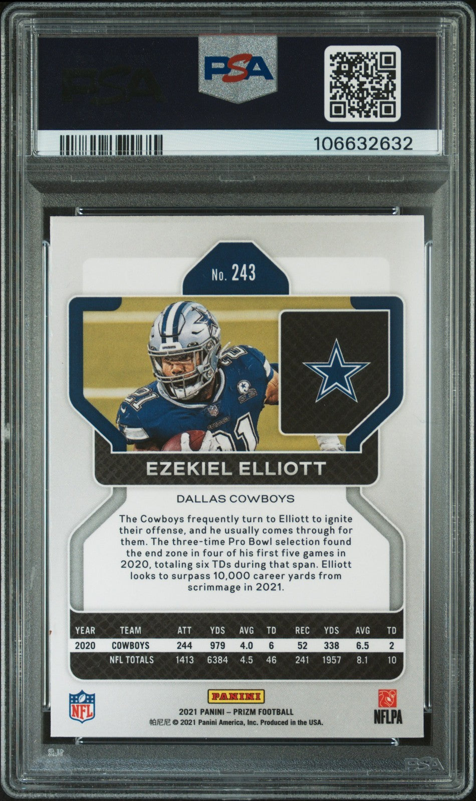 2021 Panini Prizm #243 Ezekiel Elliott signed card PSA 9 Auto 10