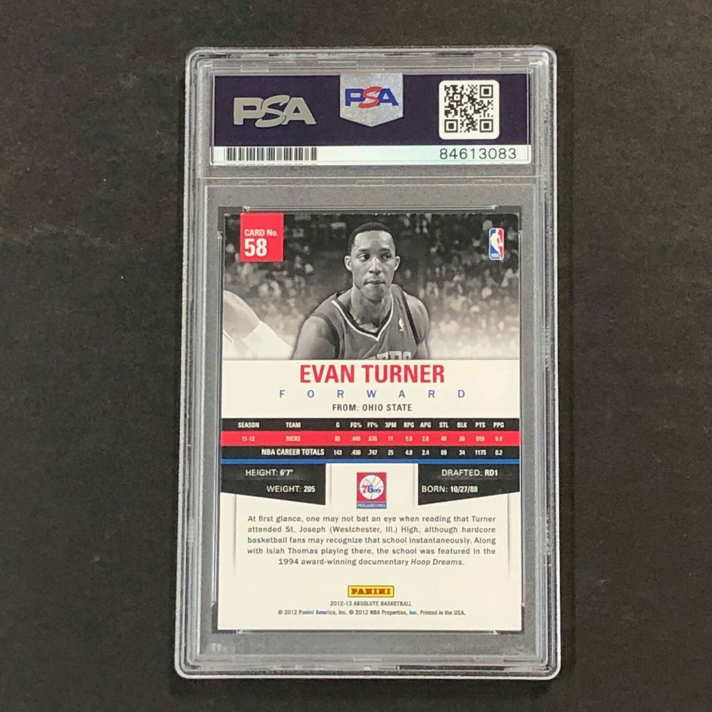 2012-13 Absolute Basketball #58 Evan Turner Signed Card AUTO PSA Slabbed 76ers