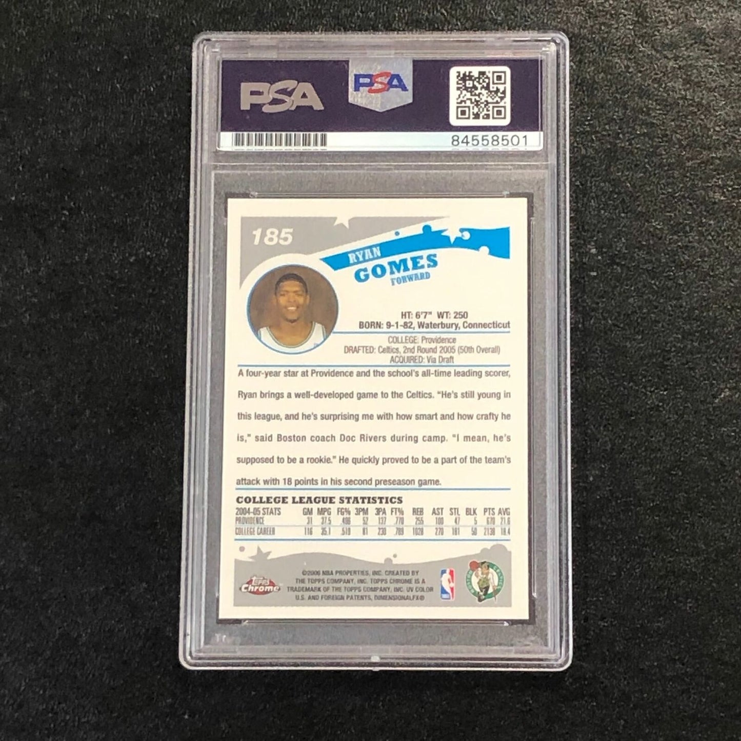 2005-06 Topps Chrome Basketball #185 Ryan Gomes Signed Card AUTO PSA Slabbed RC