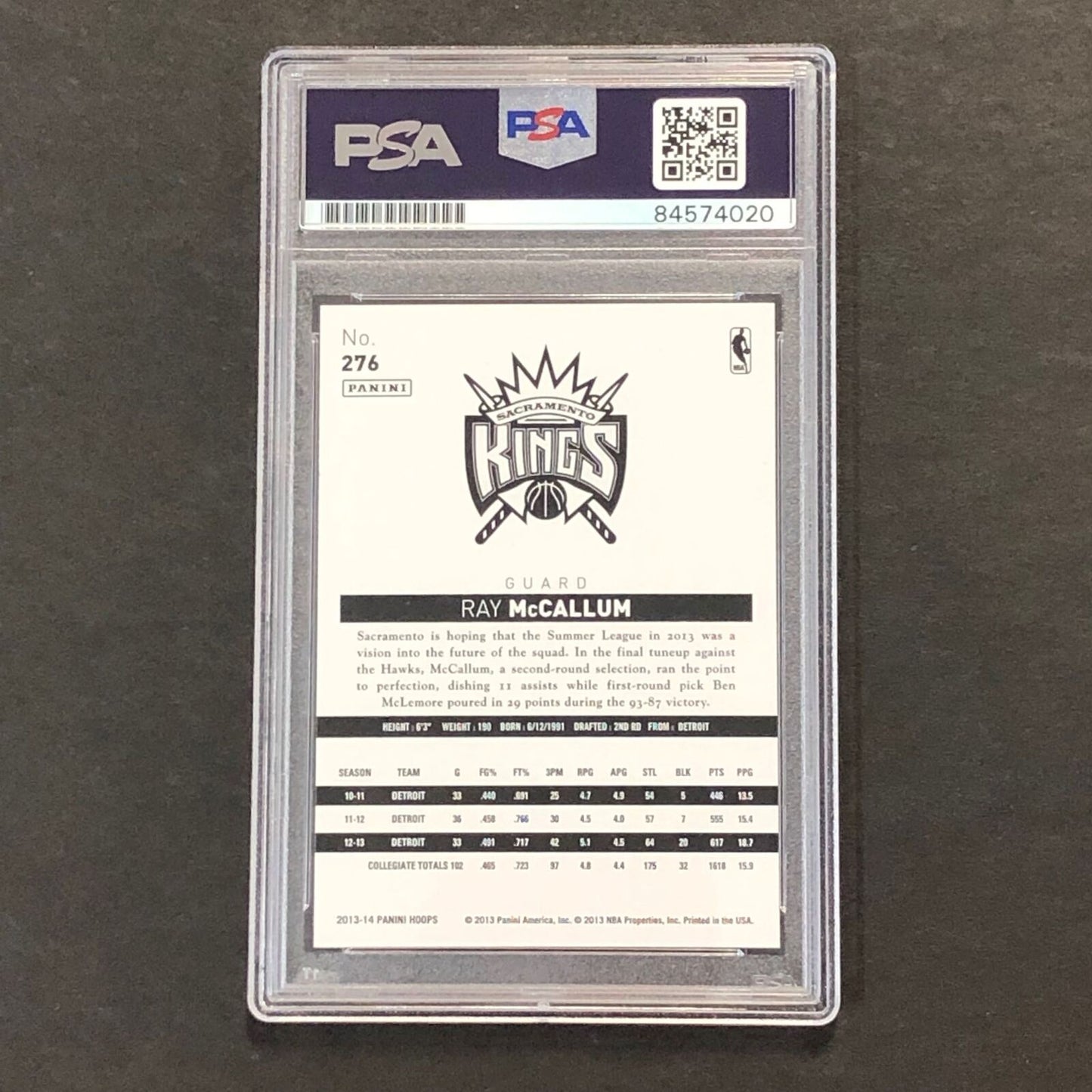 2013-14 NBA Hoops #276 Ray McCallum Signed Card AUTO PSA Slabbed RC Kings