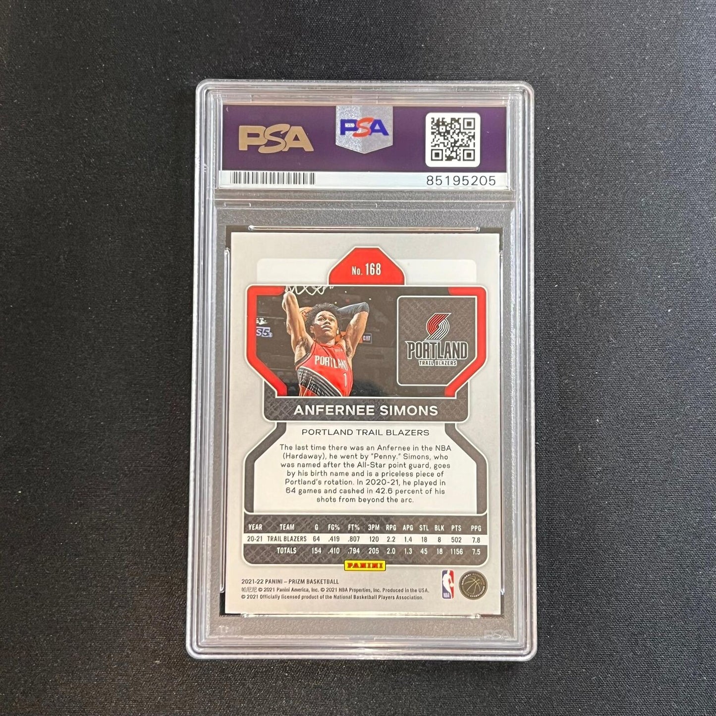 2021-22 Panini Prizm #168 ANFERNEE SIMONS Signed Card AUTO PSA Slabbed Blazers
