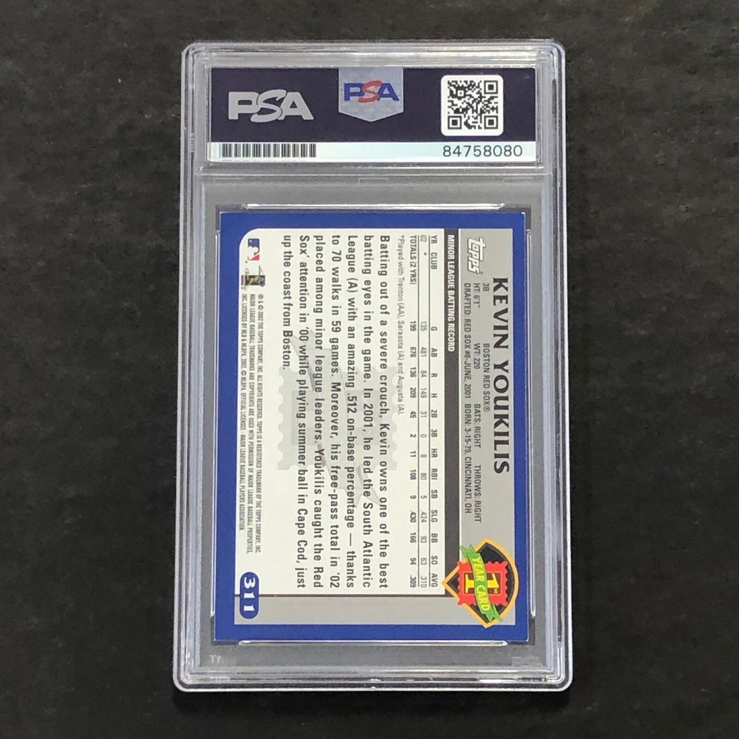 2003 Topps #311 Kevin Youkilis Signed Card AUTO PSA Slabbed Red Sox