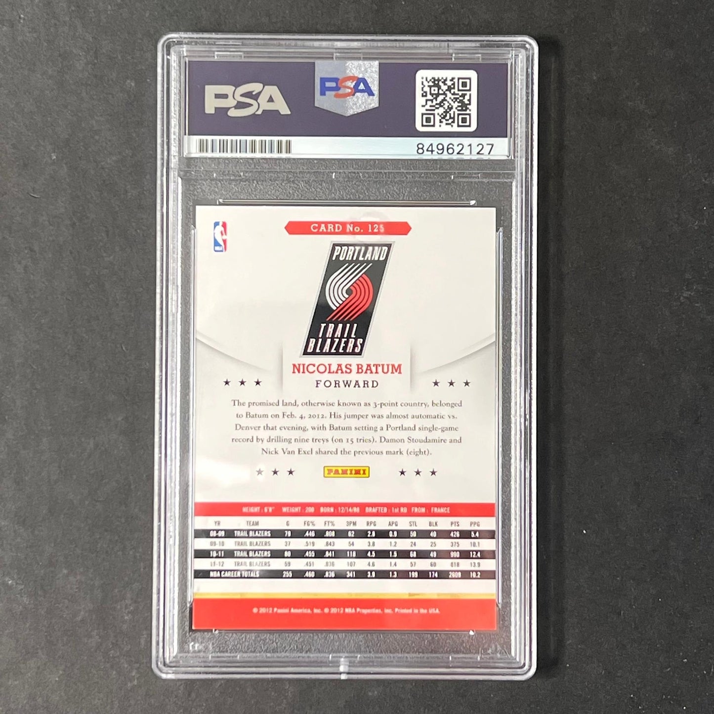 2012-13 NBA Hoops #125 Nicolas Batum Signed Card AUTO PSA Slabbed Blazers