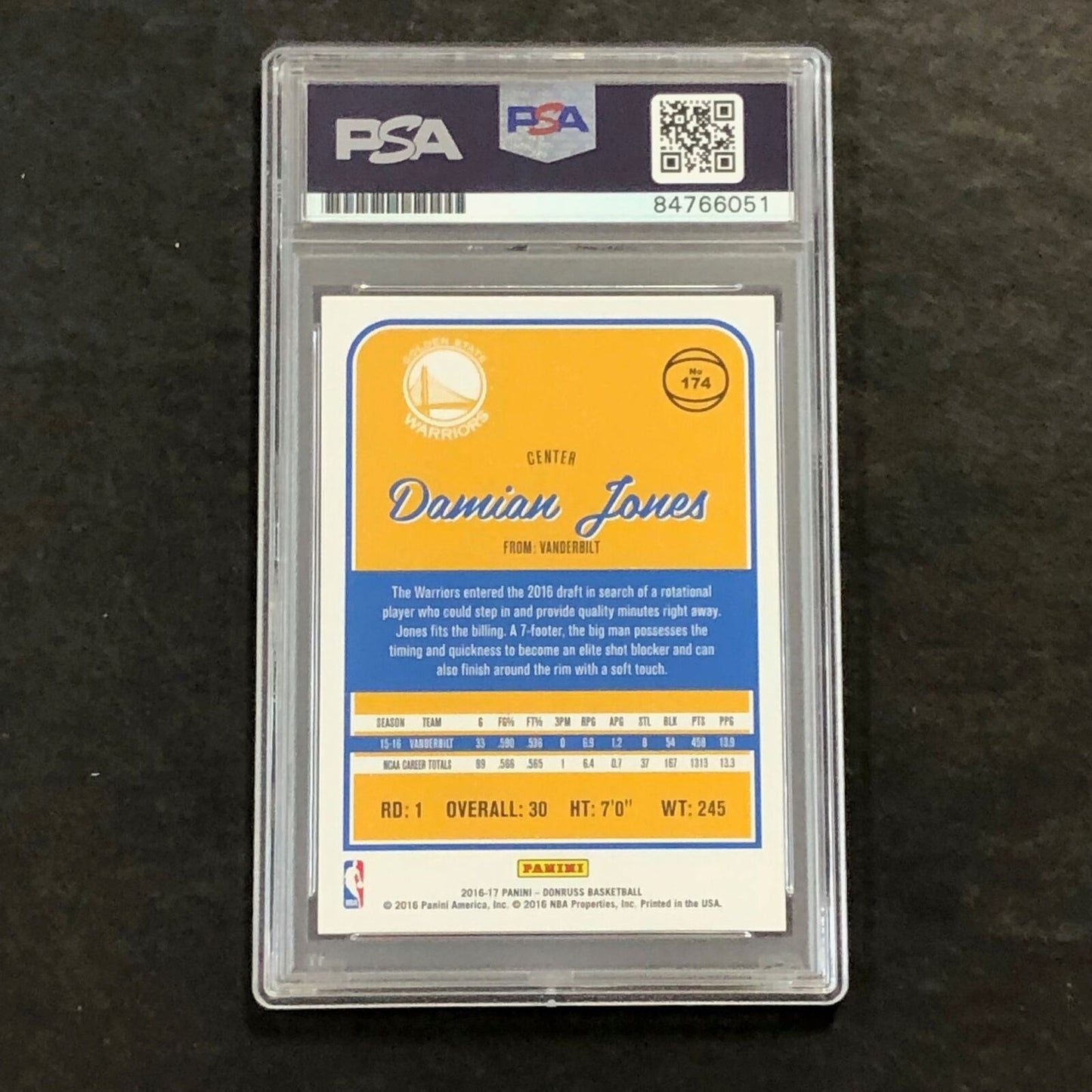 2016-17 Panini Donruss #174 Damian Jones Signed Card AUTO 10 PSA/DNA Slabbed GSW