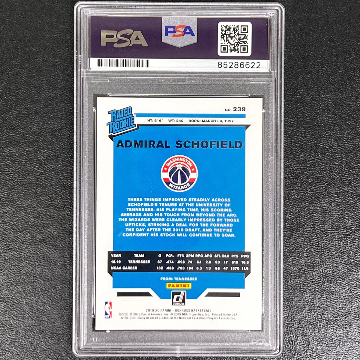 2019-20 Panini Donruss Rated Rookie #239 Admiral Schofield Signed Card AUTO PSA