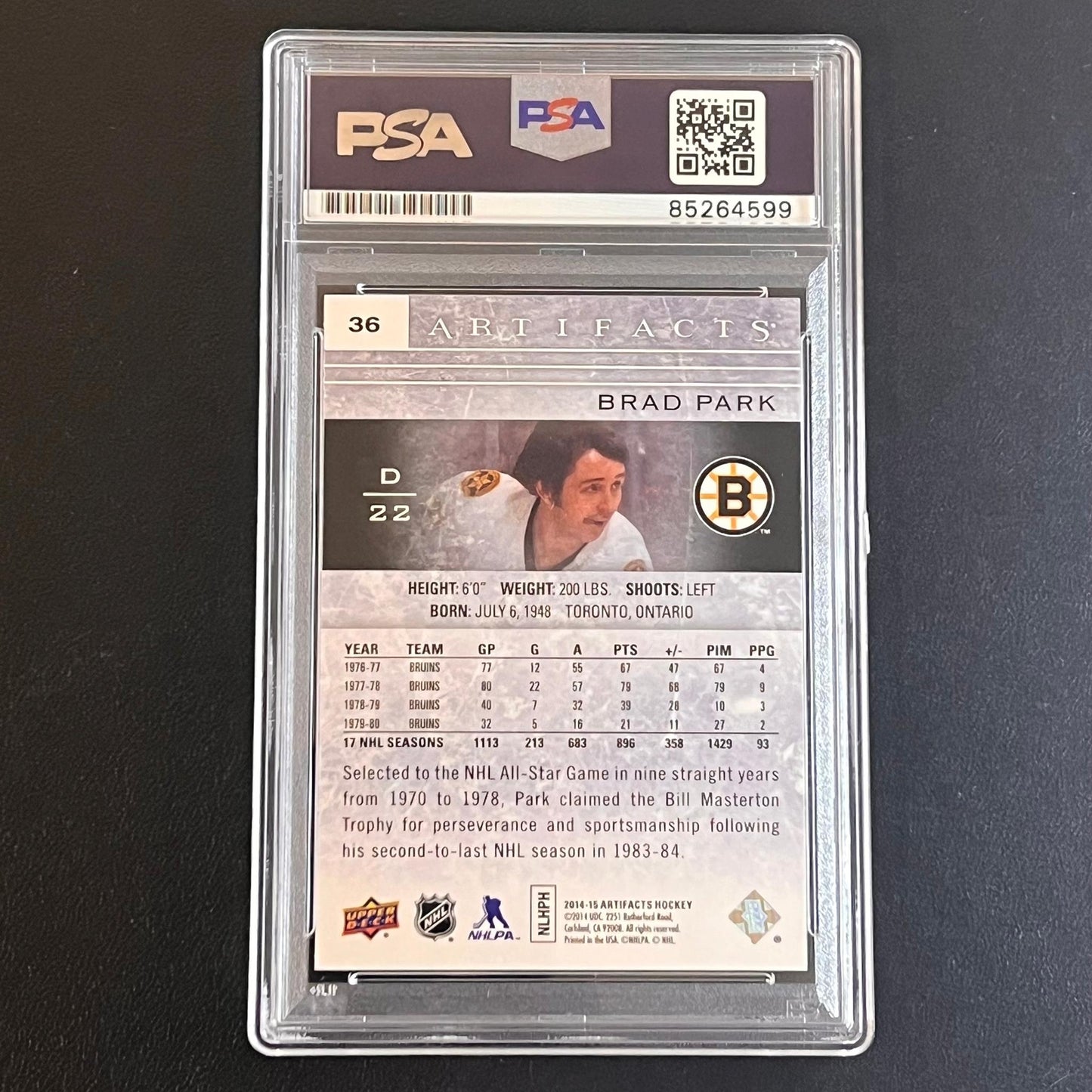 2014-15 Upper Deck NHL Artifacts #36 Brad Park Signed Card AUTO PSA Slabbed Brui