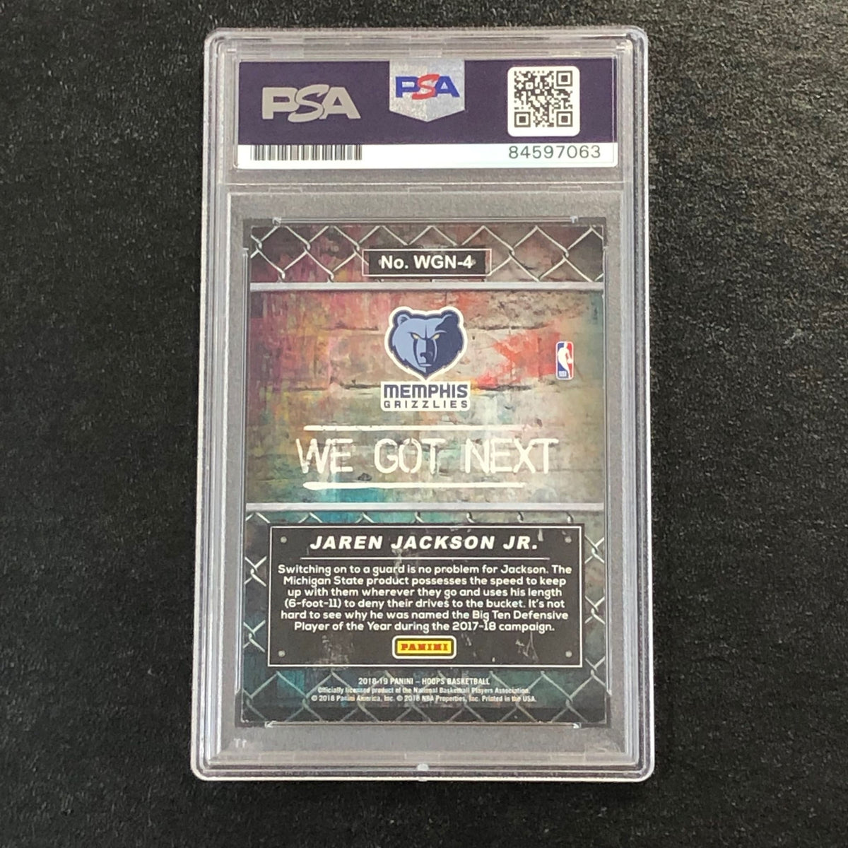 2018-19 NBA Hoops We Got Next #WGN-4 Jaren Jackson Jr. Signed Card AUTO 10 PSA S
