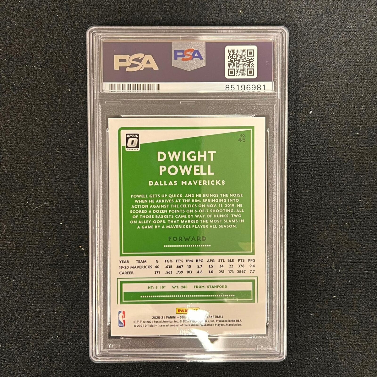 2019-20 Panini Hoops #45 Dwight Powell Card AUTO PSA Slabbed Maverick