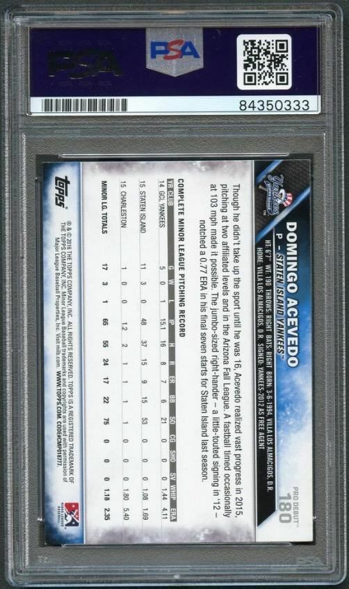 2016 Topps Pro Debut #180 Domingo Acevedo Signed Card PSA Slabbed Auto Yankees