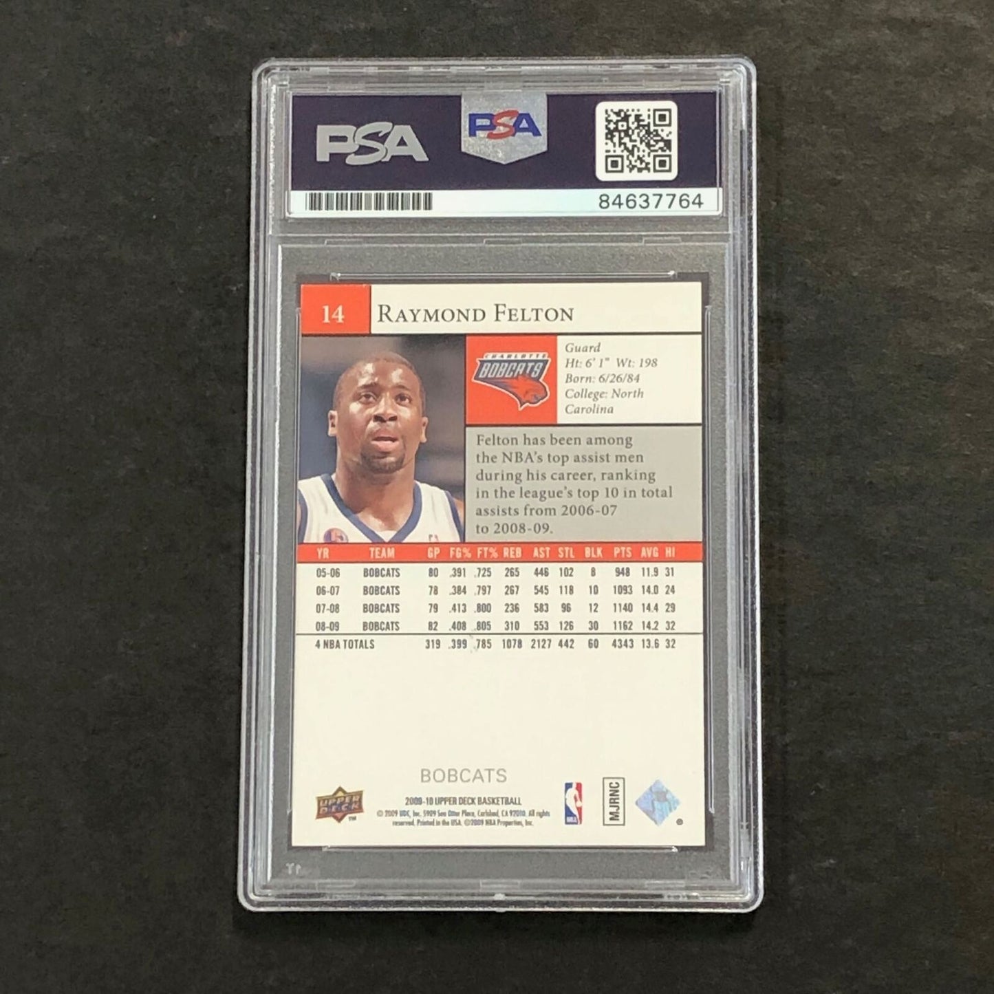 2009-10 Upper Deck #14 Raymond Felton Signed Card AUTO PSA/DNA Slabbed Bobcats