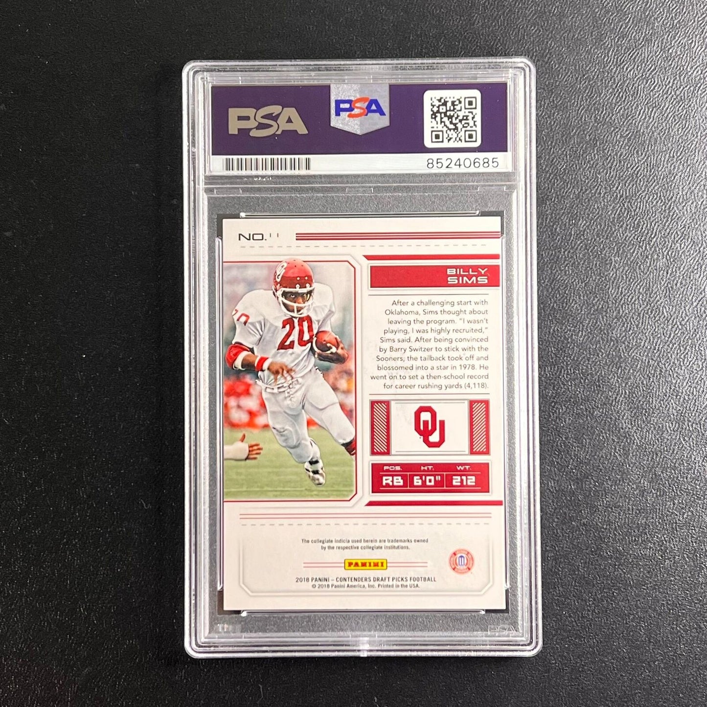 2018 Panini-Contenders Card #11 Billy Sims Signed Card PSA Slabbed Auto Oklahom