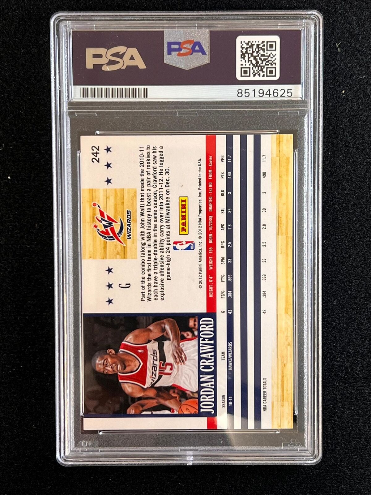 2011-12 Panini NBA Hoops #242 Jordan Crawford Signed Card AUTO PSA Slabbed Wizar