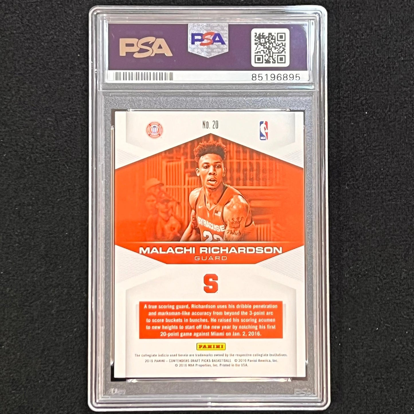 2016-17 Contenders Draft Picks #20 Malachi Richardson Signed Card AUTO PSA Slabb