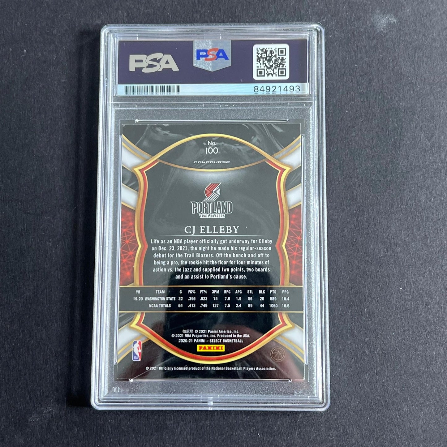 2020-21 Panini Select #100 C.J. Elleby Signed Card PSA 10 Slabbed Trailblazers