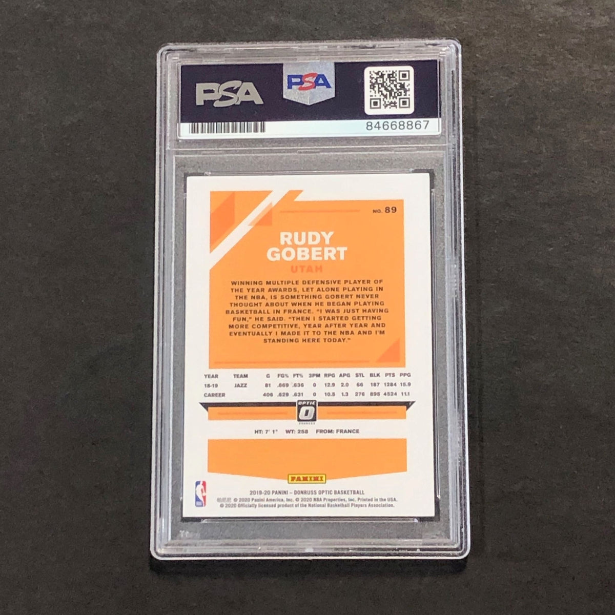 2019-20 NBA Panini Donruss #89 Rudy Gobert Signed Card AUTO PSA Slabbed Jazz