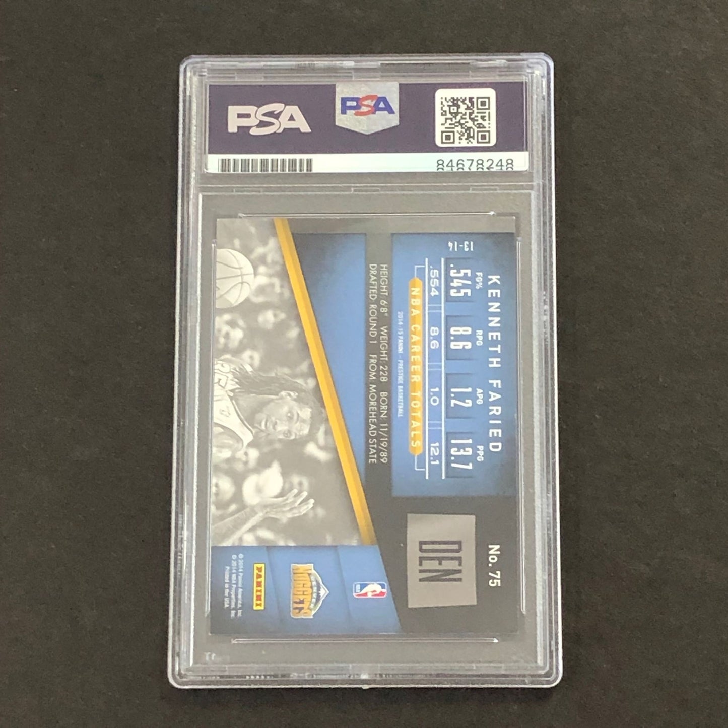 2014-15 Panini Prestige #75 Kenneth Faried Signed PSA Slabbed Nuggets