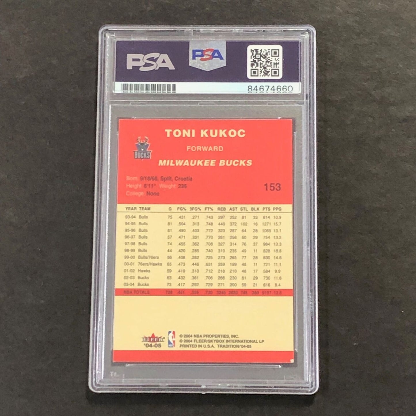 2004-05 Fleer Tradition #153 Toni Kukoc Signed Card AUTO Grade 10 PSA Slabbed Bu