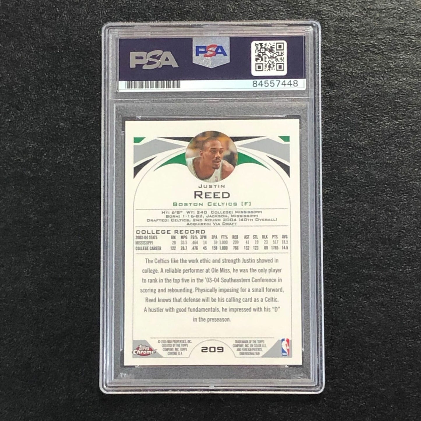 2004-05 Topps Chrome #209 Justin Reed Signed Card AUTO PSA Slabbed RC Celtics