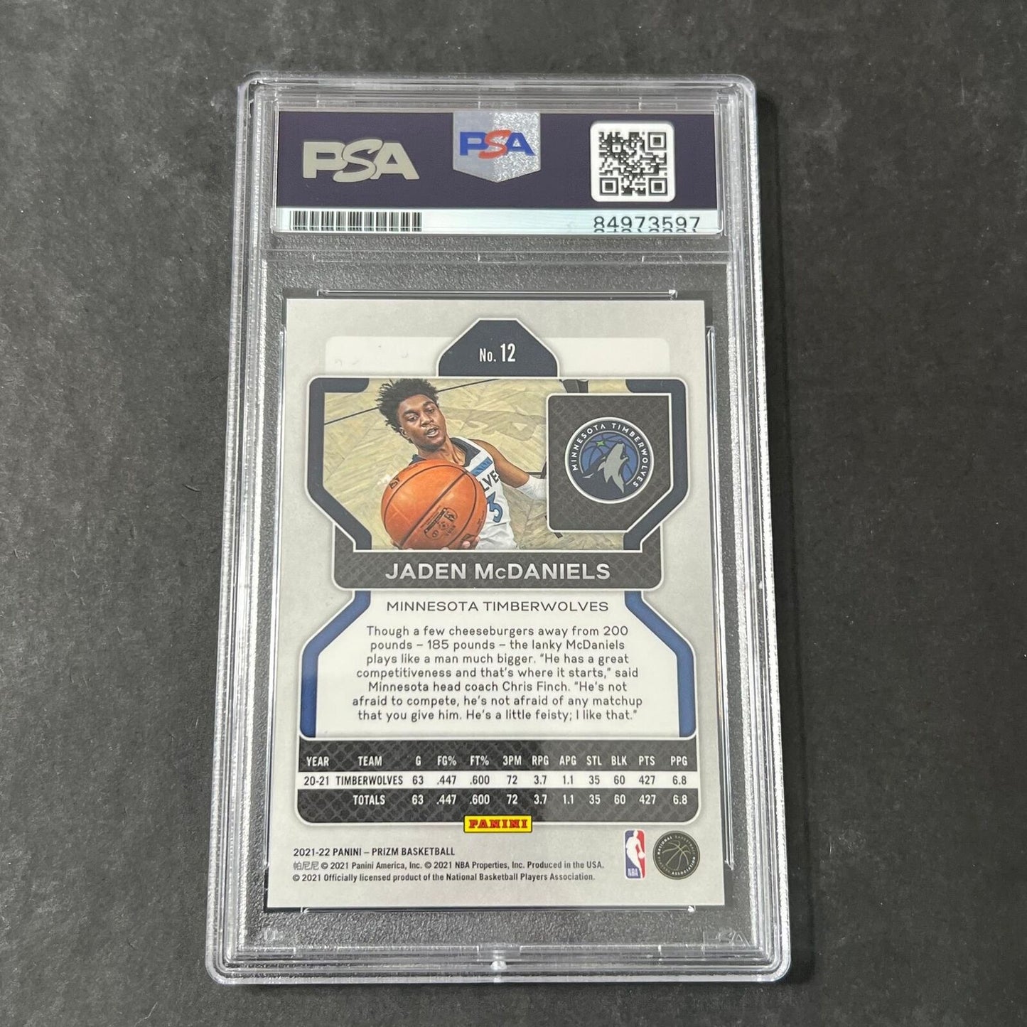 2021-22 Panini Prizm #12 Jaden McDaniels Signed Card AUTO PSA/DNA Slabbed Timber