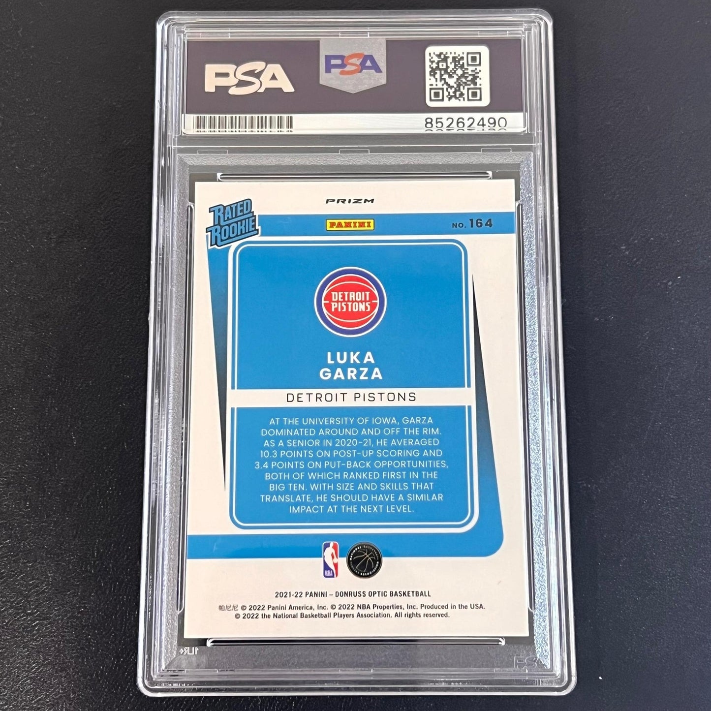 2021-22 Panini Donruss Optic Rated Rookie #164 Luka Garza Signed Card AUTO PSA S