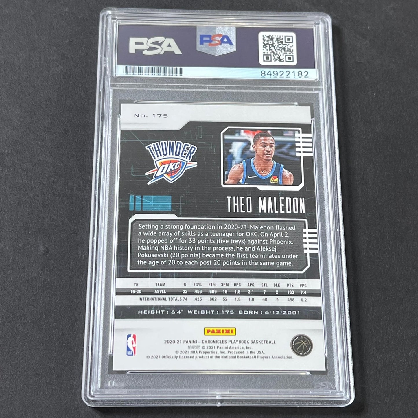 2020-21 Panini Playbook #175 Theo Maledon Signed Card AUTO 10 PSA Slabbed RC Thu