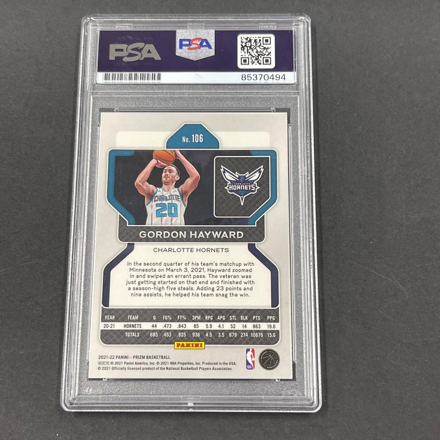 2021-22 Panini Prizm #106 Gordon Hayward Signed AUTO PSA Slabbed Hornets