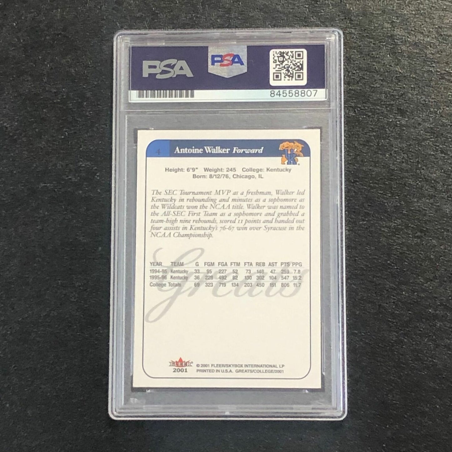 2001 Fleer Greats of the Game #4 Antoine Walker Signed Card AUTO PSA Slabbed Ken