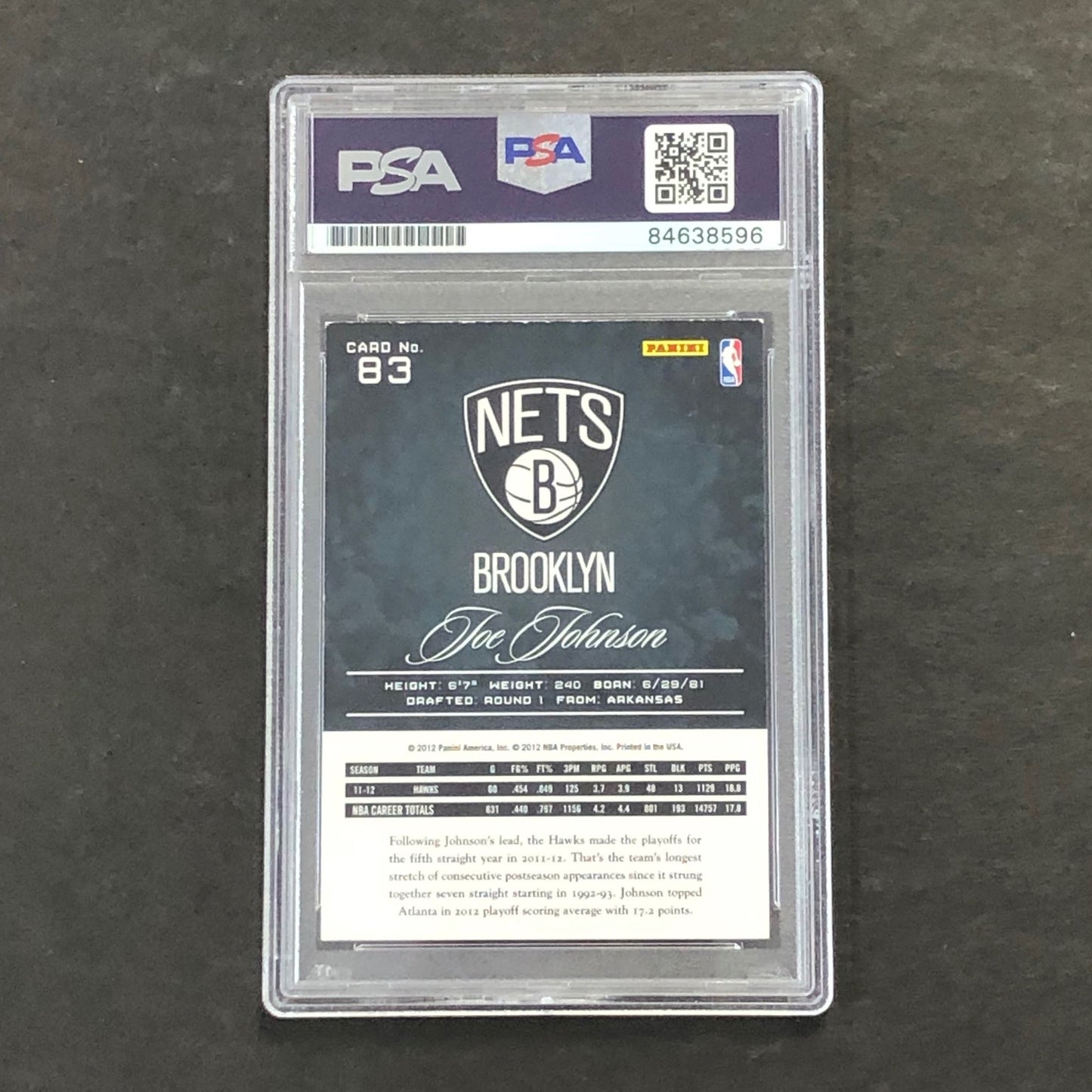 2012-13 Panini Prestige #83 Joe Johnson Signed Card AUTOGRAPHED PSA Slabbed Nets
