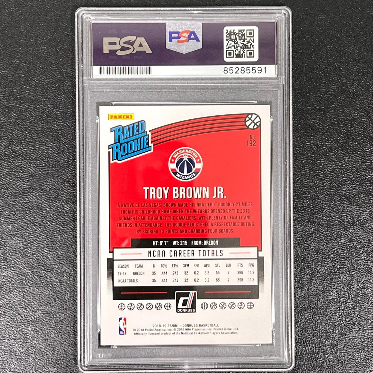 2018-19 Panini Donruss Rated Rookie #192 TROY BROWN JR. Signed Card AUTO PSA Sla