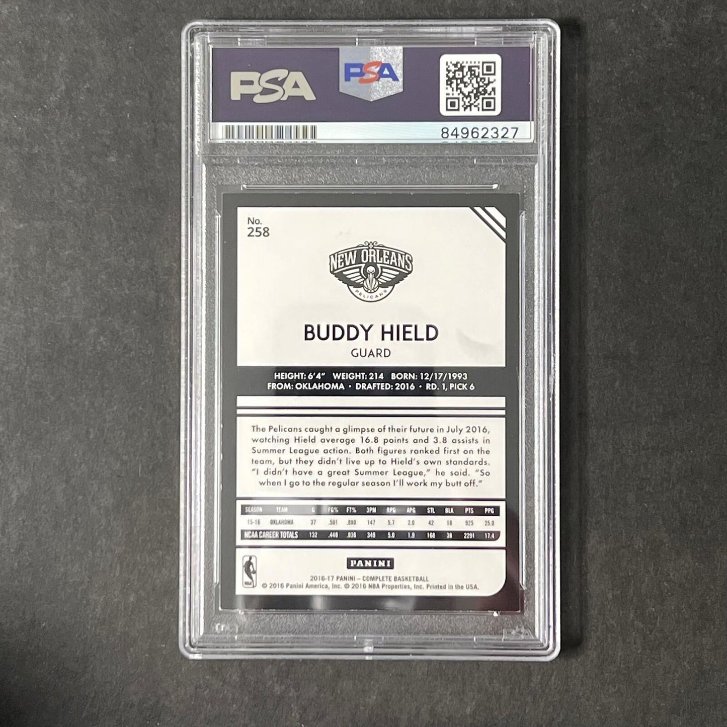 2016-17 Panini Complete #258 Buddy Hield Signed Card AUTO PSA Slabbed Pelicans R