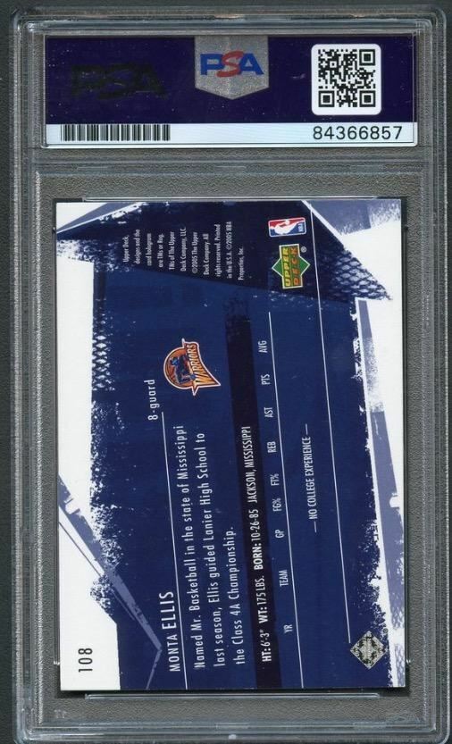 2005-06 Upper Deck ROOKIE SLAM #108 MONTA ELLIS Signed Rookie Card AUTO PSA Slab