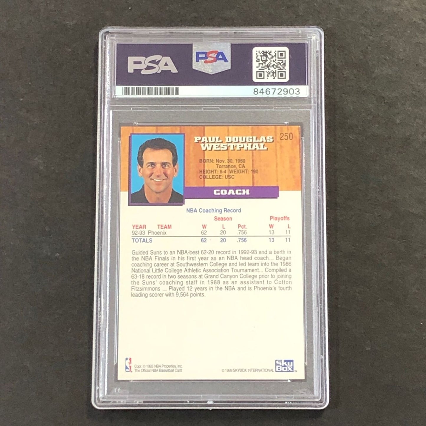 1993-94 Skybox #250 Paul Westphal Signed Card Auto Grade 10 PSA Slabbed Suns