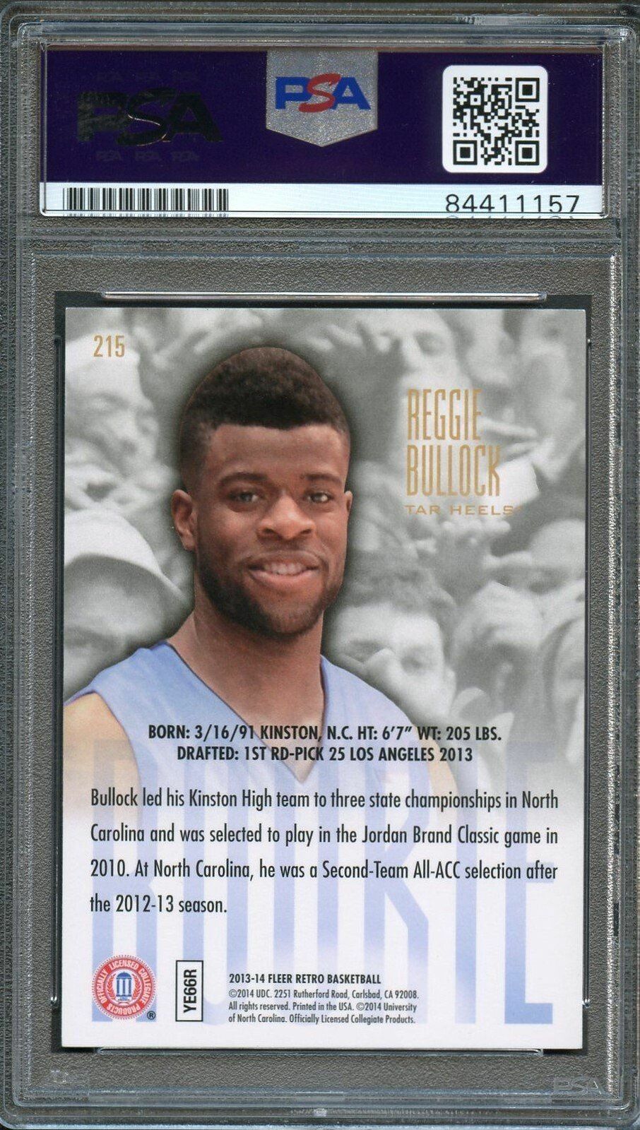 2013-14 Fleer Ultra #215 Reggie Bullock Signed Card PSA Slabbed Auto 10 RC Tar H
