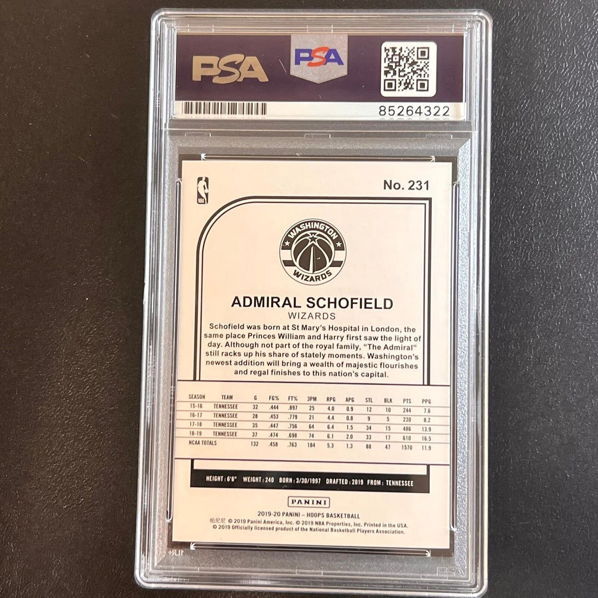 2019-20 NBA Hoops #231 Admiral Schofield Signed Card AUTO PSA Slabbed RC Wizards