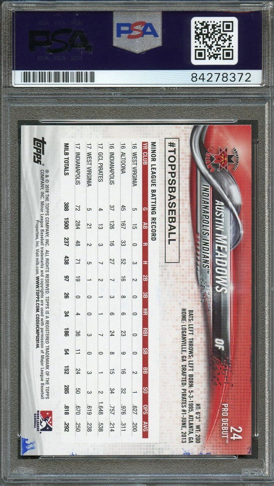2018 Topps #24 Austin Meadows Signed Card PSA Slabbed Auto