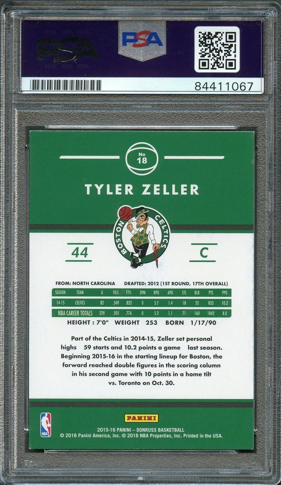 2015-16 Donruss Basketball #18 Tyler Zeller Signed Card AUTO 10 PSA/DNA Slabbed