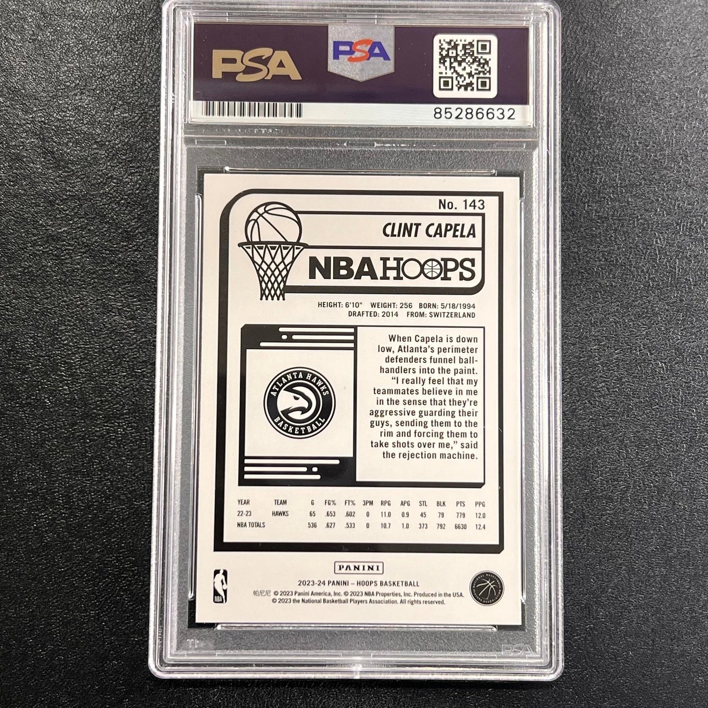 2023-24 Panini Hoops #143 Clint Capela Signed Card AUTO PSA/DNA Slabbed Hawks