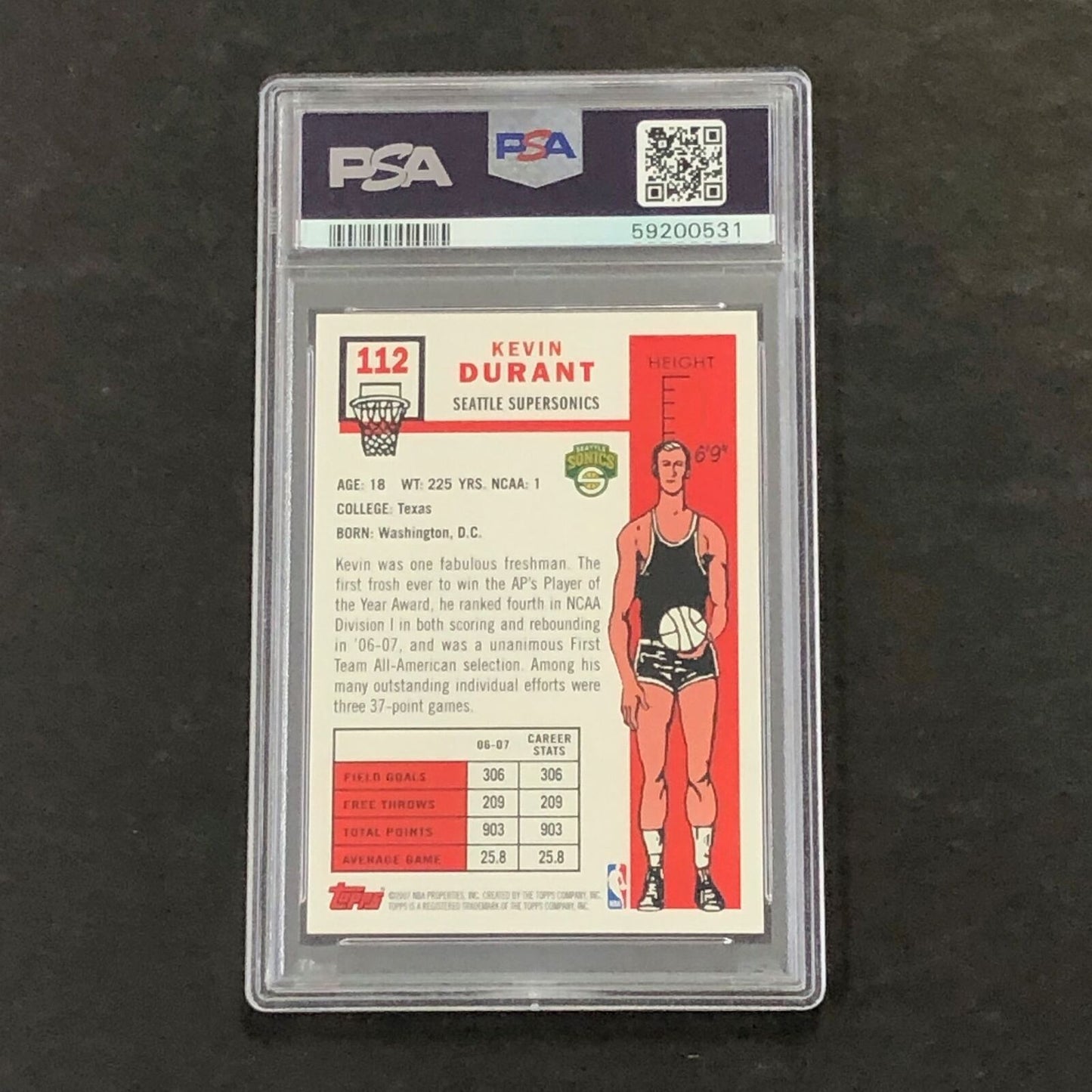 2007 Topps #112 Kevin Durant PSA 7 NM 1957-58 Variation