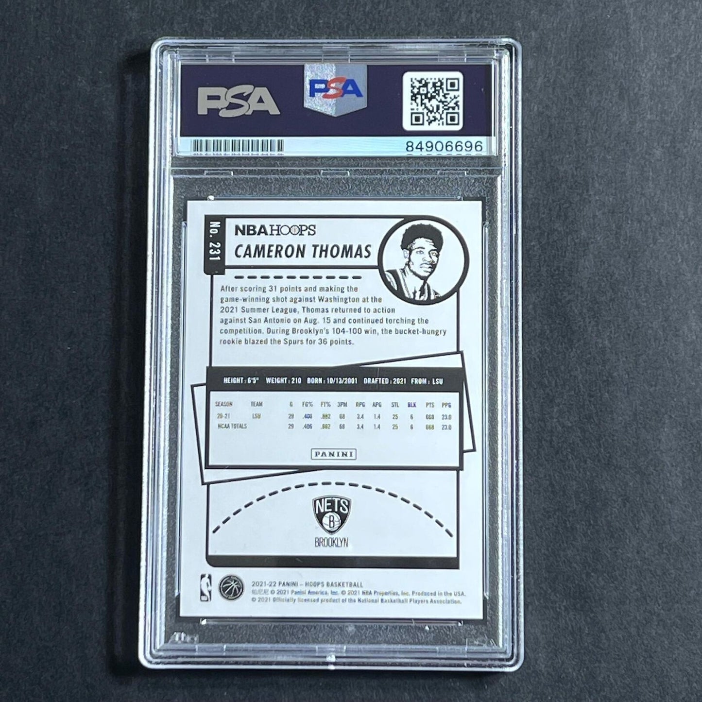 2021-22 Panini Hoops #231 Cameron Thomas Signed Card PSA/DNA Encapsulated