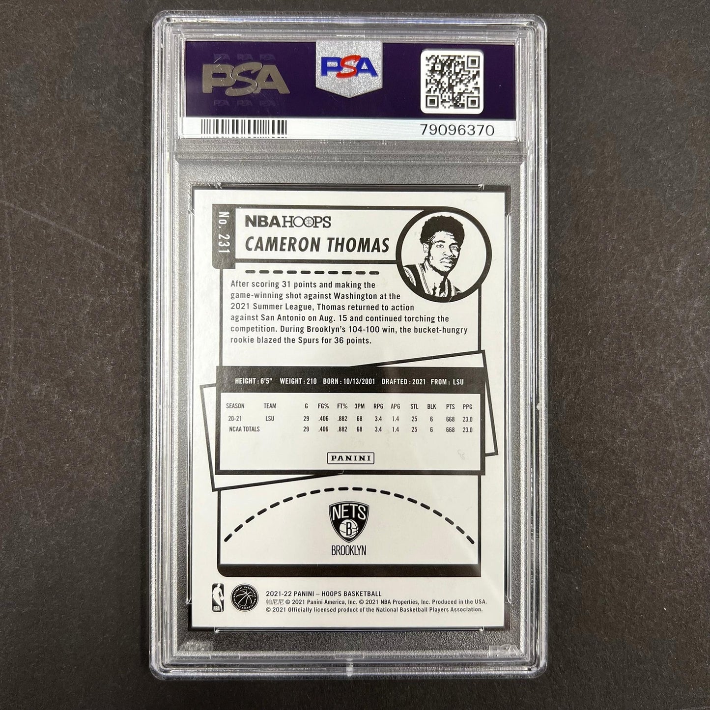 2021 Panini Hoops #231 Cameron Thomas Signed Card AUTO 10 PSA/DNA Slabbed