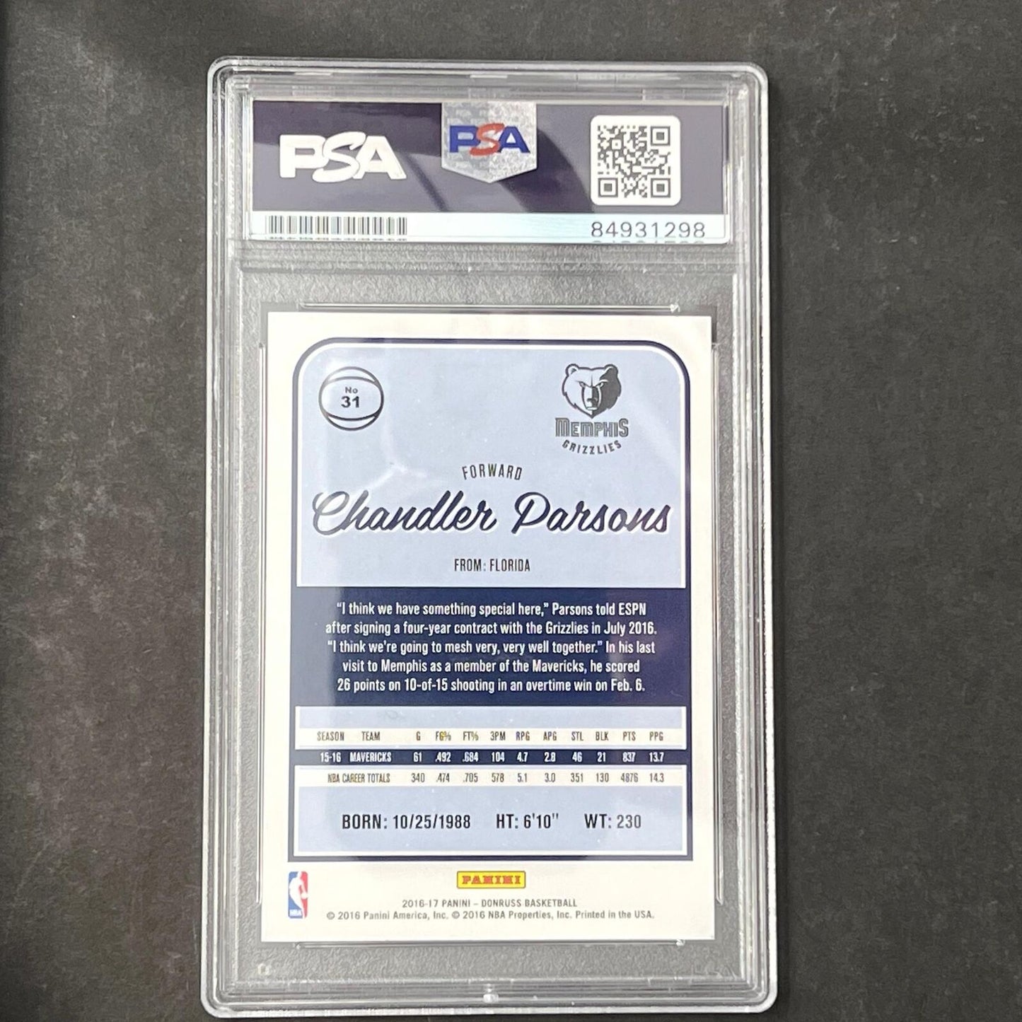 2016-17 Panini Donruss #31 Chandler Parsons Signed Card AUTO PSA/DNA Slabbed Mem
