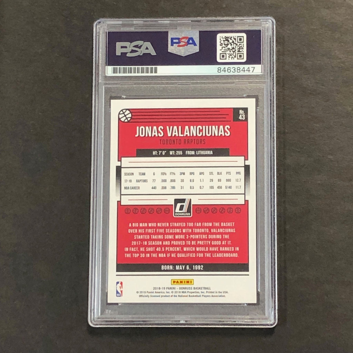 2018-19 Panini Donruss #43 Jonas Valanciunas Signed Card AUTO PSA Slabbed Toront