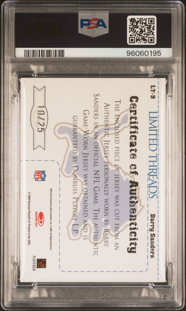 2004 Leaf Limited Threads-Prime #LT-9 Barry Sanders Signed Card PSA AUTO 10 Slab
