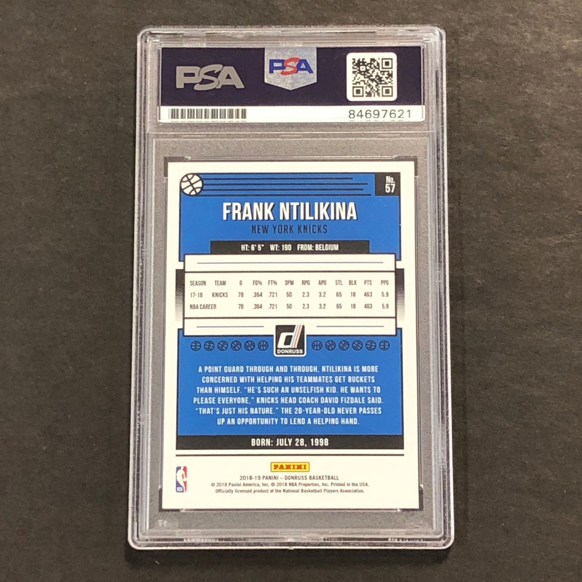 2018-19 Panini Donruss #57 Frank Ntilikina Signed Card AUTO PSA Slabbed Knicks