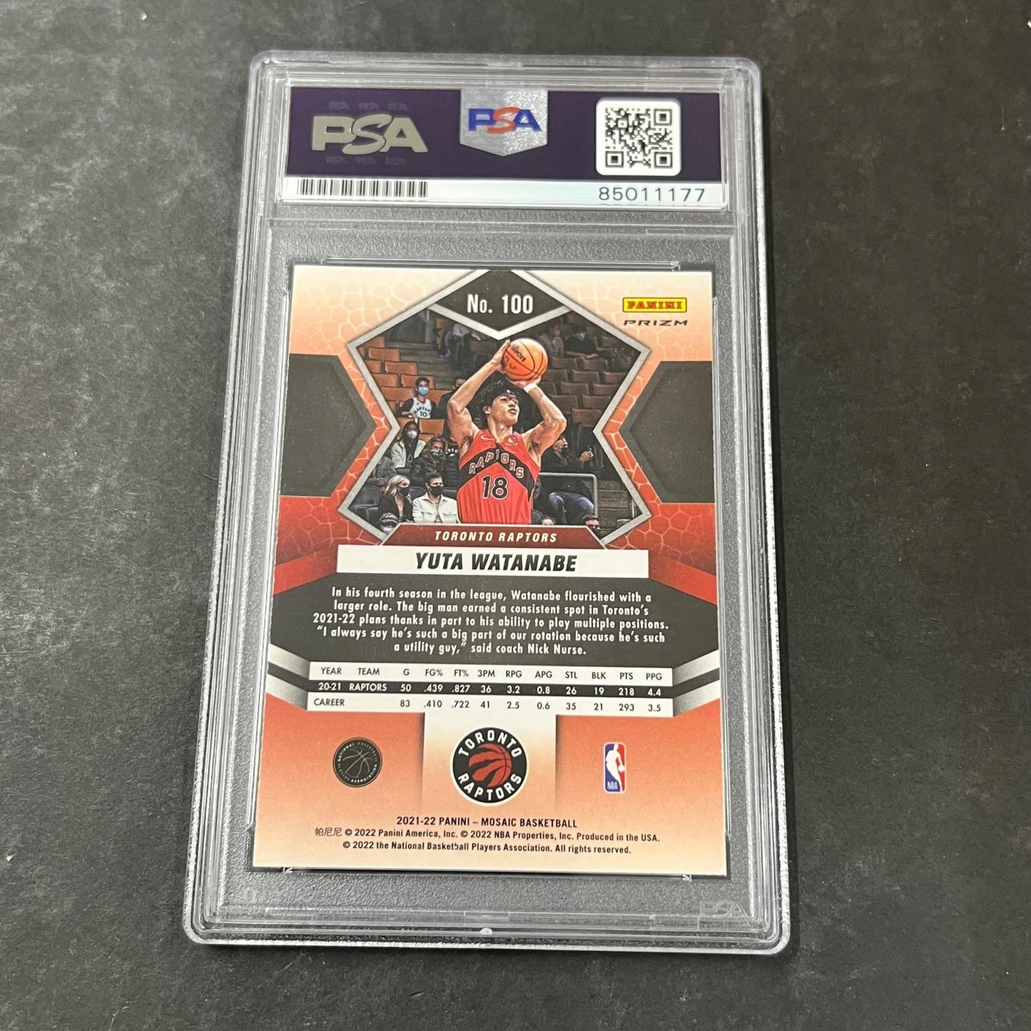 2021-22 Panini Mosaic #100 Yuta Watanabe signed Auto Card PSA/DNA Slabbed Raptor