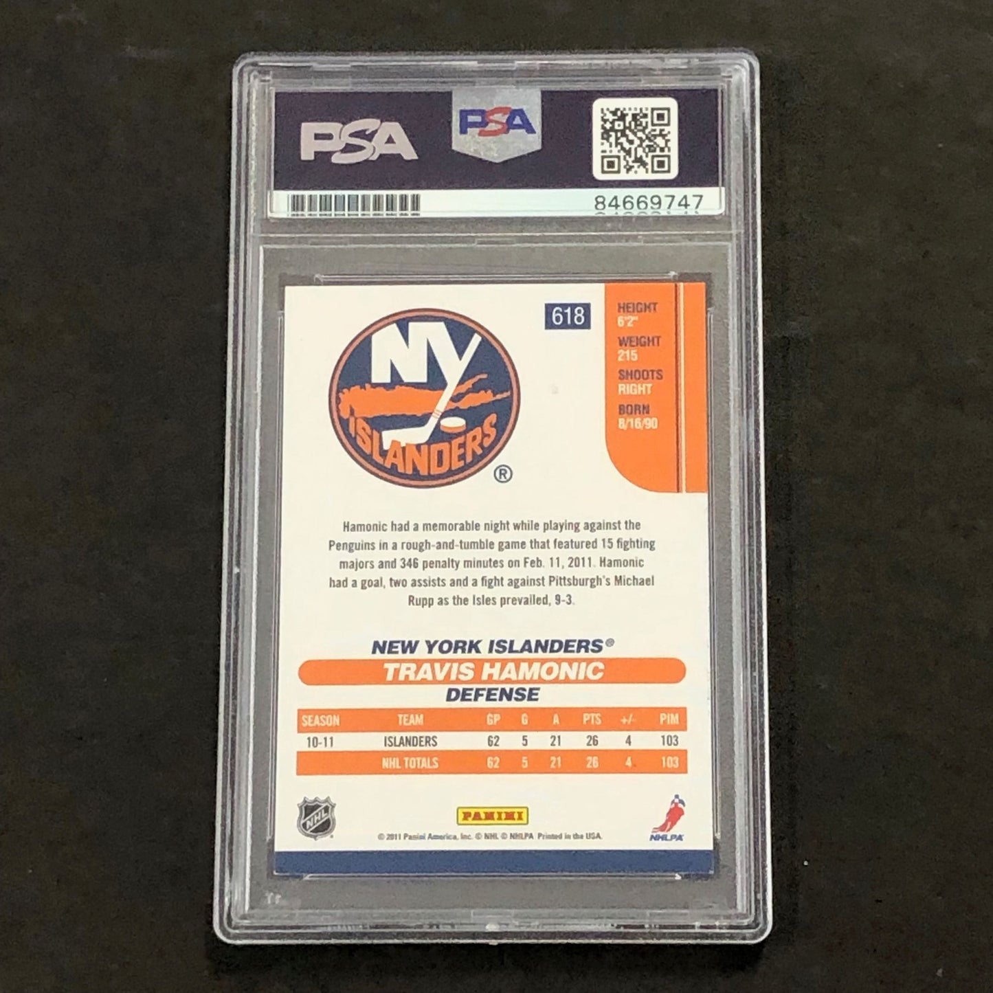2011 Panini Hot Rookies #618 Travis Hamonic Signed Card AUTO PSA Slabbed Islande