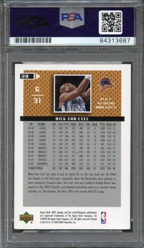 2003-04 Upper Deck MVP #29 Nick Van Exel Signed Card AUTO PSA/DNA Slabbed