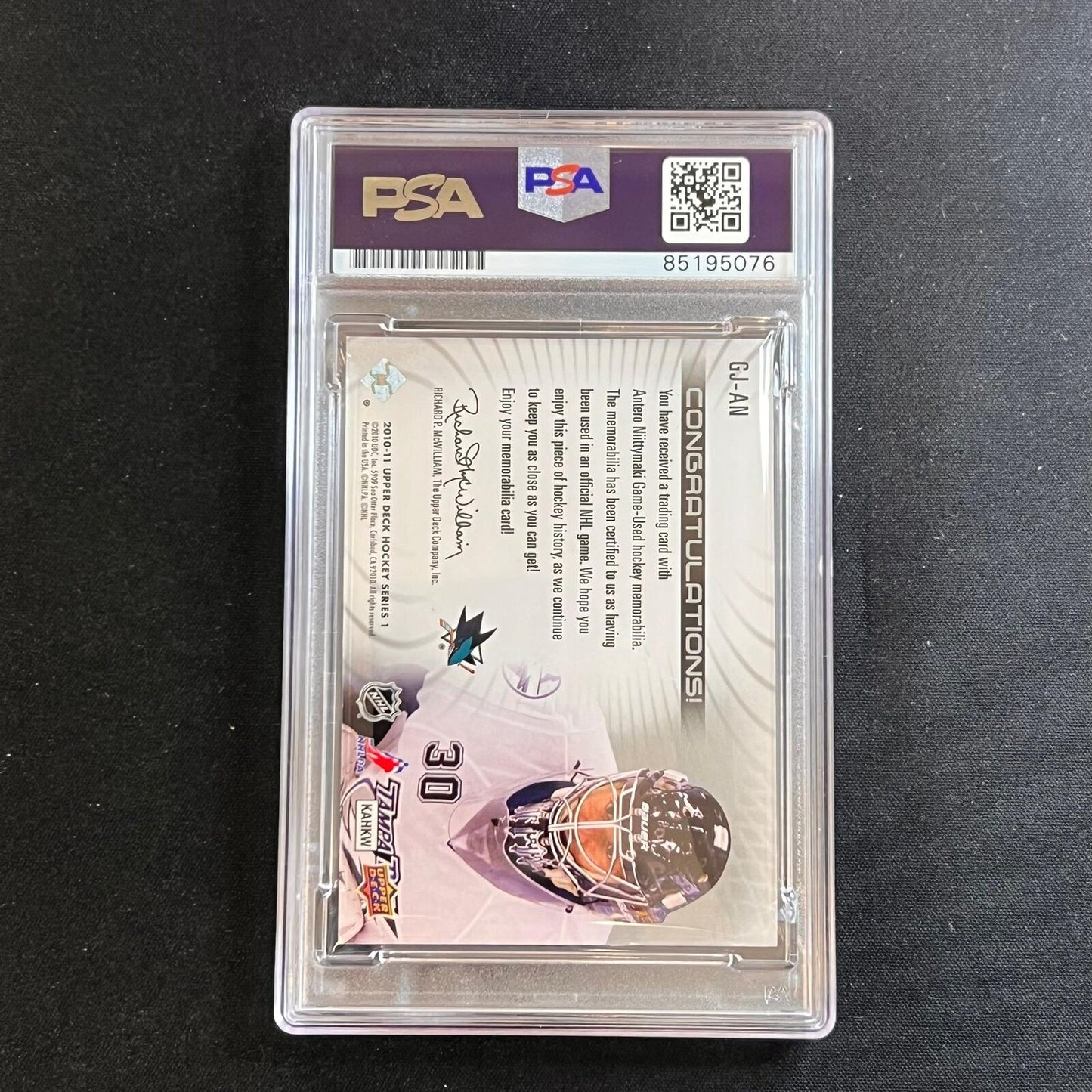 2010-11 Upperdeck #GJ-AN Antero Nittymaki Signed Card AUTO PSA Slabbed Sharks