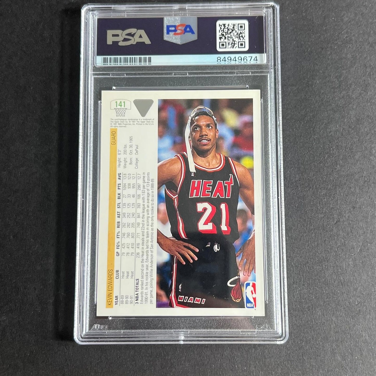 1991-92 Upper Deck #141 Kevin Edwards Signed Card AUTO 10 PSA Slabbed Heat