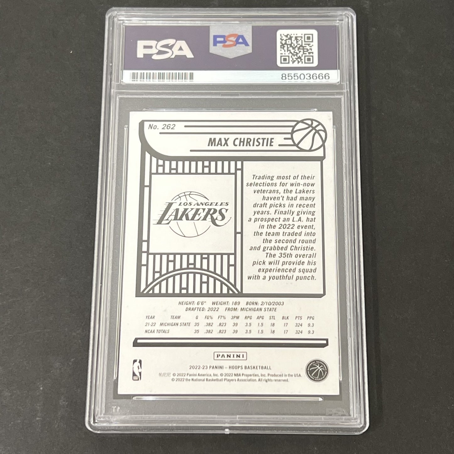 2022-23 Panini NBA Hoops #262 Max Christie Rookie signed card PSA